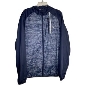 Callaway Mens Large Navy Blue Space Dye Hooded Golf Windbreaker Jacket ST3479